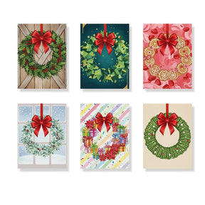 Malen nach Zahlen - 6 Mini-Gemälde | Mini-Kranz mit roter Schleife
