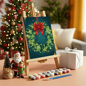 Malen nach Zahlen - 6 Mini-Gemälde | Mini-Kranz mit roter Schleife