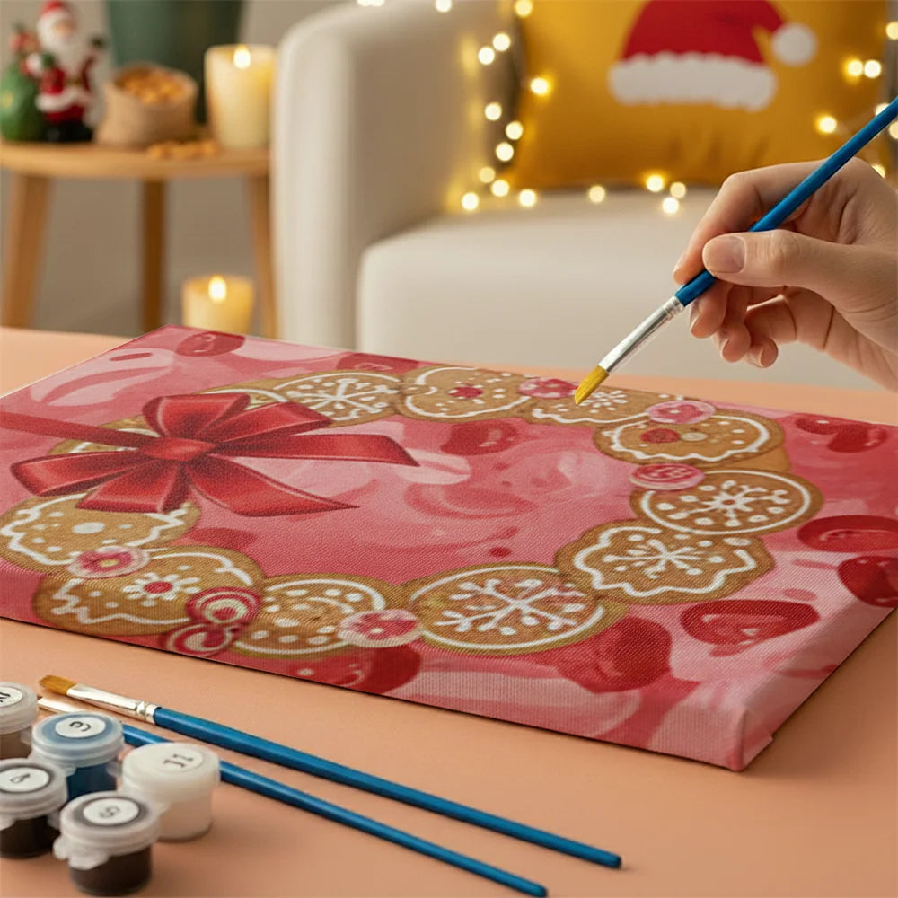 Malen nach Zahlen - 6 Mini-Gemälde | Mini-Kranz mit roter Schleife