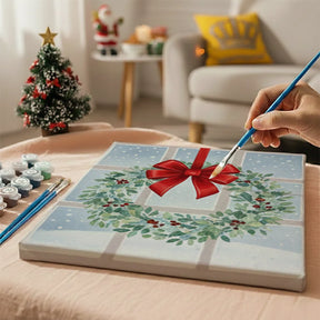 Malen nach Zahlen - 6 Mini-Gemälde | Mini-Kranz mit roter Schleife