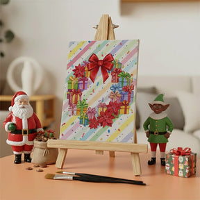 Malen nach Zahlen - 6 Mini-Gemälde | Mini-Kranz mit roter Schleife