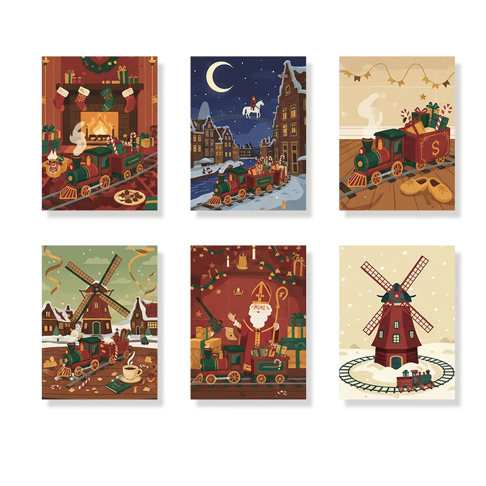 Malen nach Zahlen - 6 Mini-Gemälde | Mini-Spielzeugeisenbahn