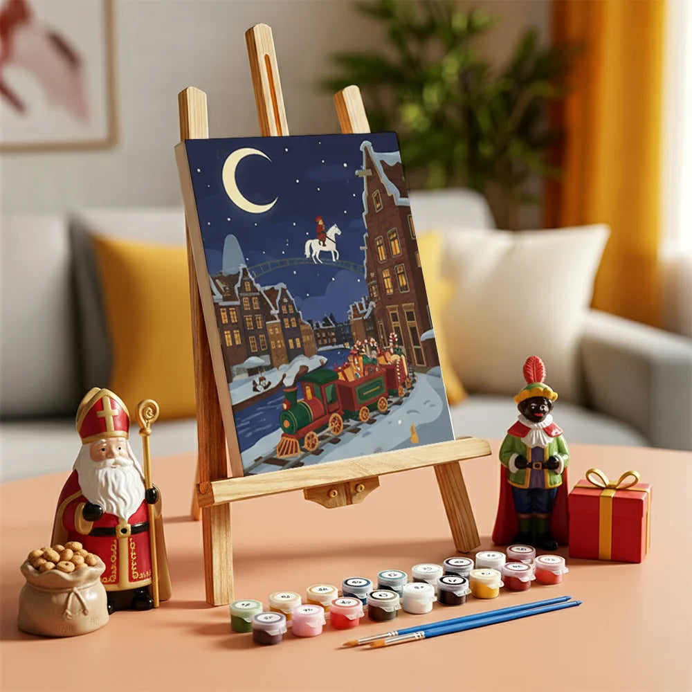 Malen nach Zahlen - 6 Mini-Gemälde | Mini-Spielzeugeisenbahn