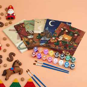 Malen nach Zahlen - 6 Mini-Gemälde | Mini-Spielzeugeisenbahn