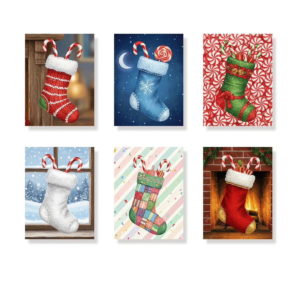 Malen nach Zahlen - 6 Mini-Gemälde | Mini-Strumpf mit Zuckerstange