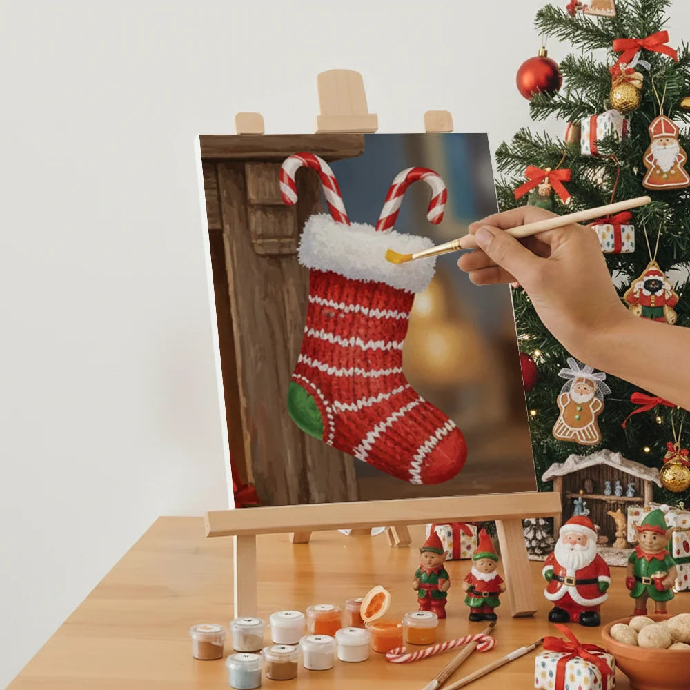 Malen nach Zahlen - 6 Mini-Gemälde | Mini-Strumpf mit Zuckerstange