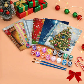 Malen nach Zahlen - 6 Mini-Gemälde | Mini-Weihnachtsbaum Glanz