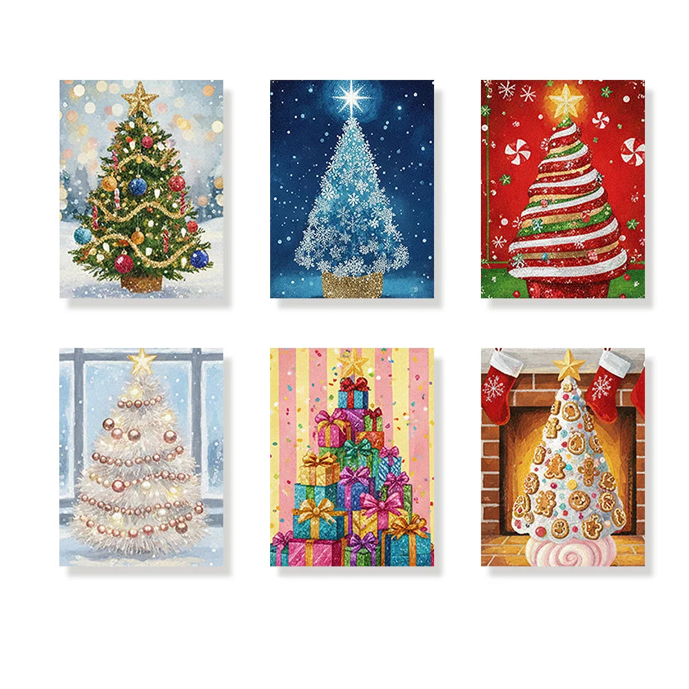 Malen nach Zahlen - 6 Mini-Gemälde | Mini-Weihnachtsbaum Glanz