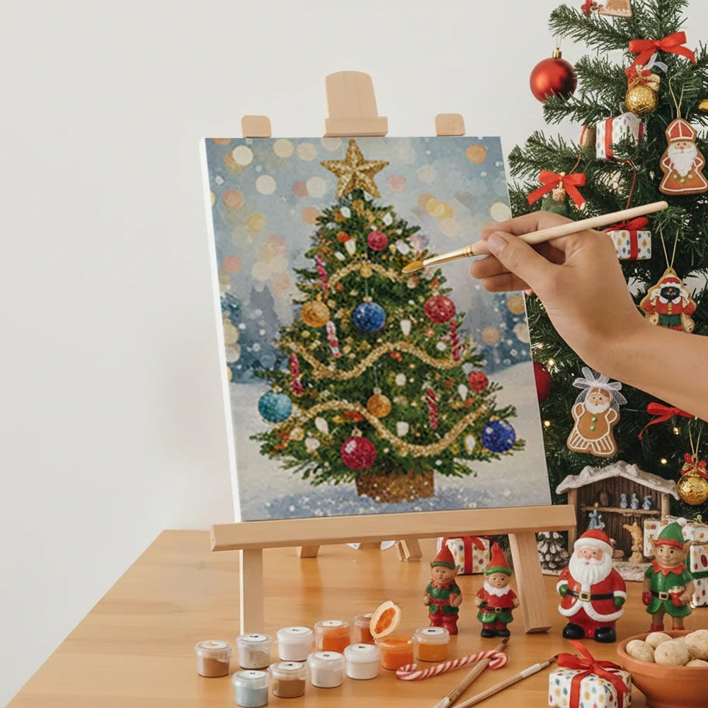 Malen nach Zahlen - 6 Mini-Gemälde | Mini-Weihnachtsbaum Glanz