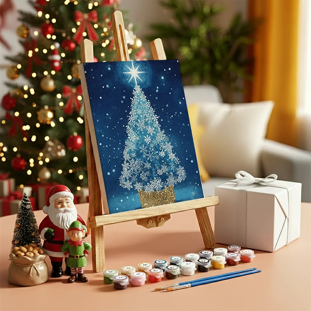 Malen nach Zahlen - 6 Mini-Gemälde | Mini-Weihnachtsbaum Glanz