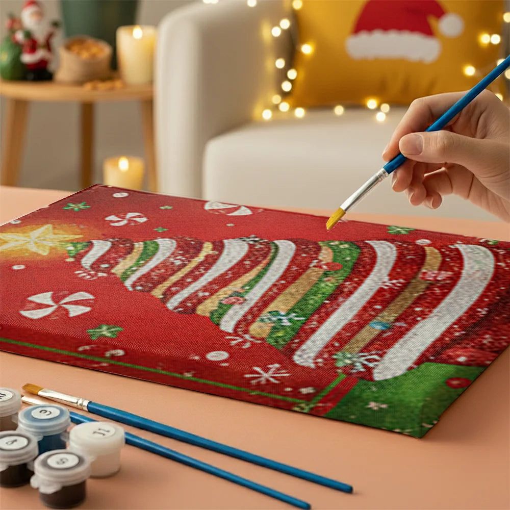 Malen nach Zahlen - 6 Mini-Gemälde | Mini-Weihnachtsbaum Glanz