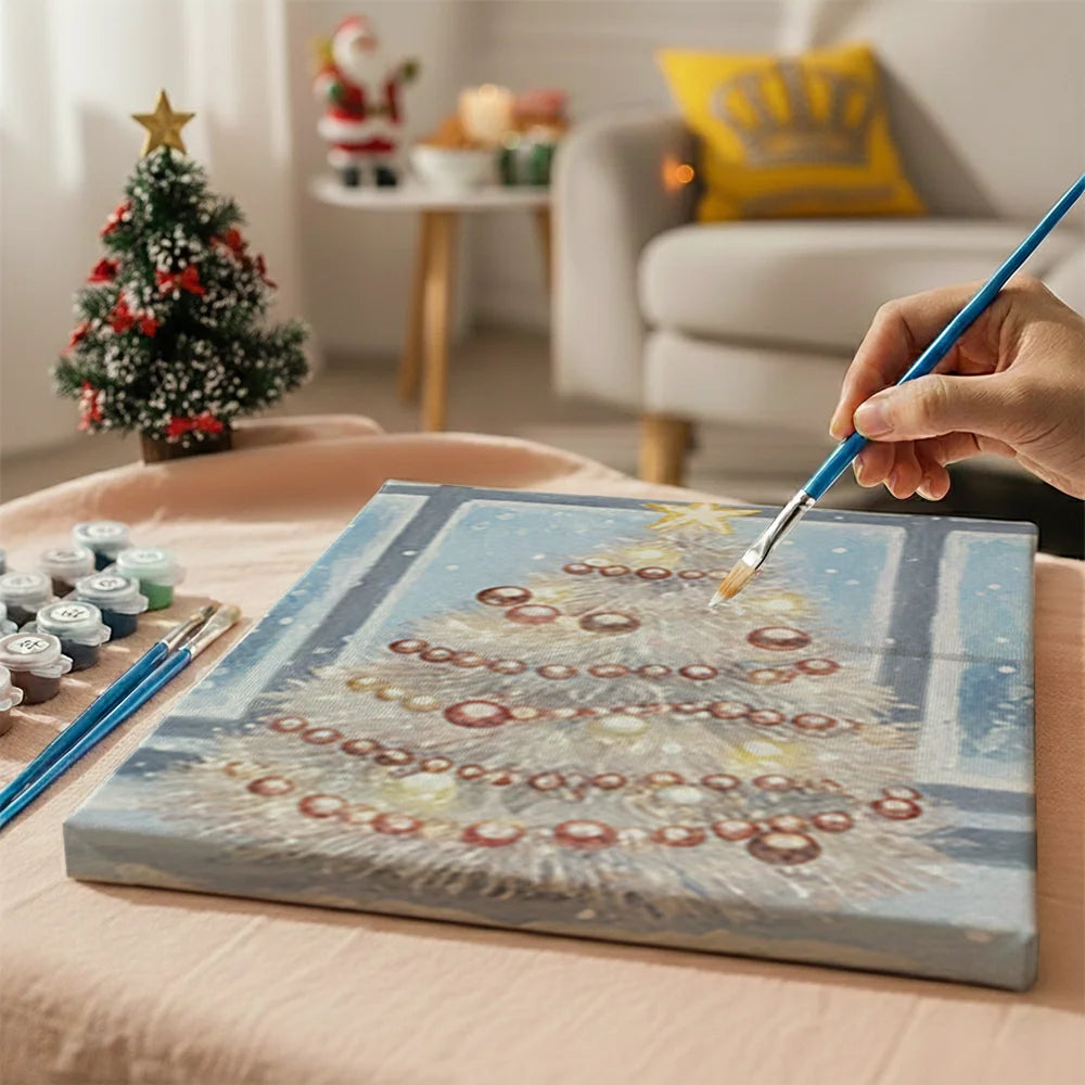 Malen nach Zahlen - 6 Mini-Gemälde | Mini-Weihnachtsbaum Glanz