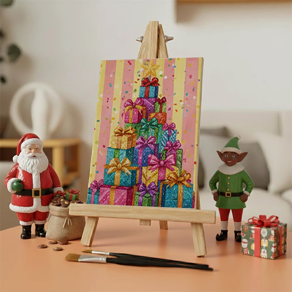 Malen nach Zahlen - 6 Mini-Gemälde | Mini-Weihnachtsbaum Glanz