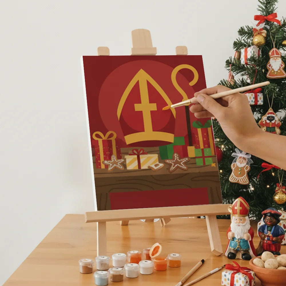 Malen nach Zahlen - 6 Mini-Gemälde | Nikolausmütze