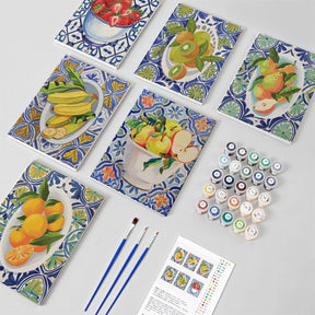 Malen nach Zahlen - 6 Mini-Gemälde | Klassischer Obst Set
