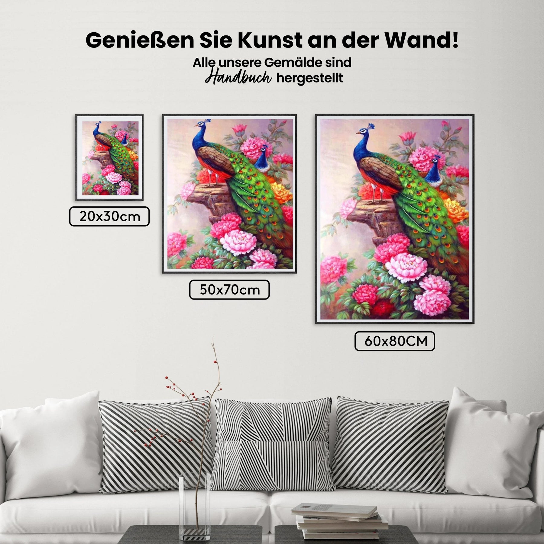 Pfau - Pfingstrosen - Malen nach Zahlen