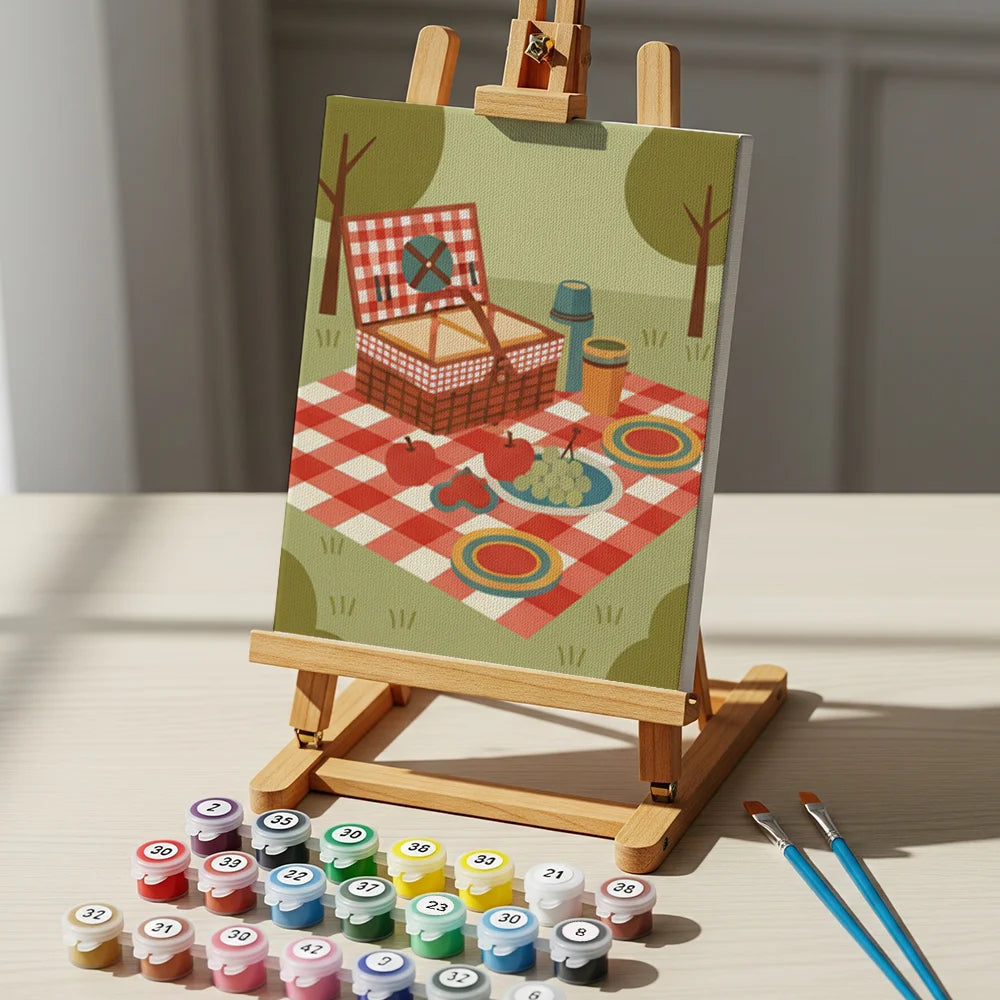 Malen nach Zahlen - 6 Mini-Gemälde | Retro-Picknick-Stimmung