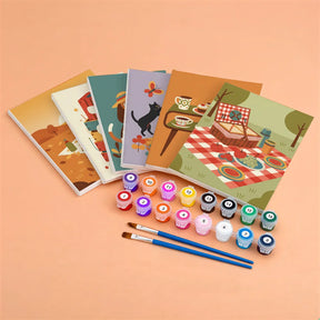 Malen nach Zahlen - 6 Mini-Gemälde | Retro-Picknick-Stimmung