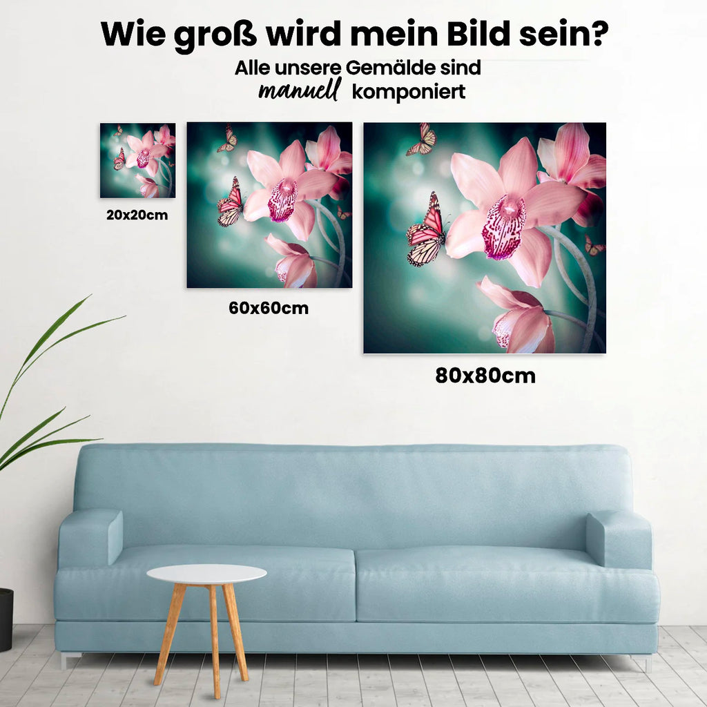 Rosa Blume - Schmetterlinge - Malen nach Zahlen