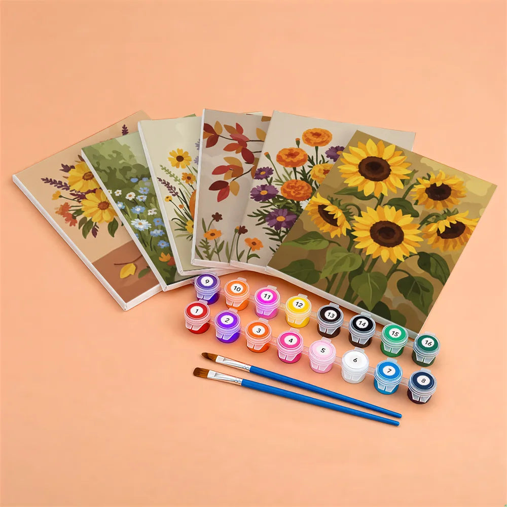 Malen nach Zahlen - 6 Mini-Gemälde | Saisonale Blüte