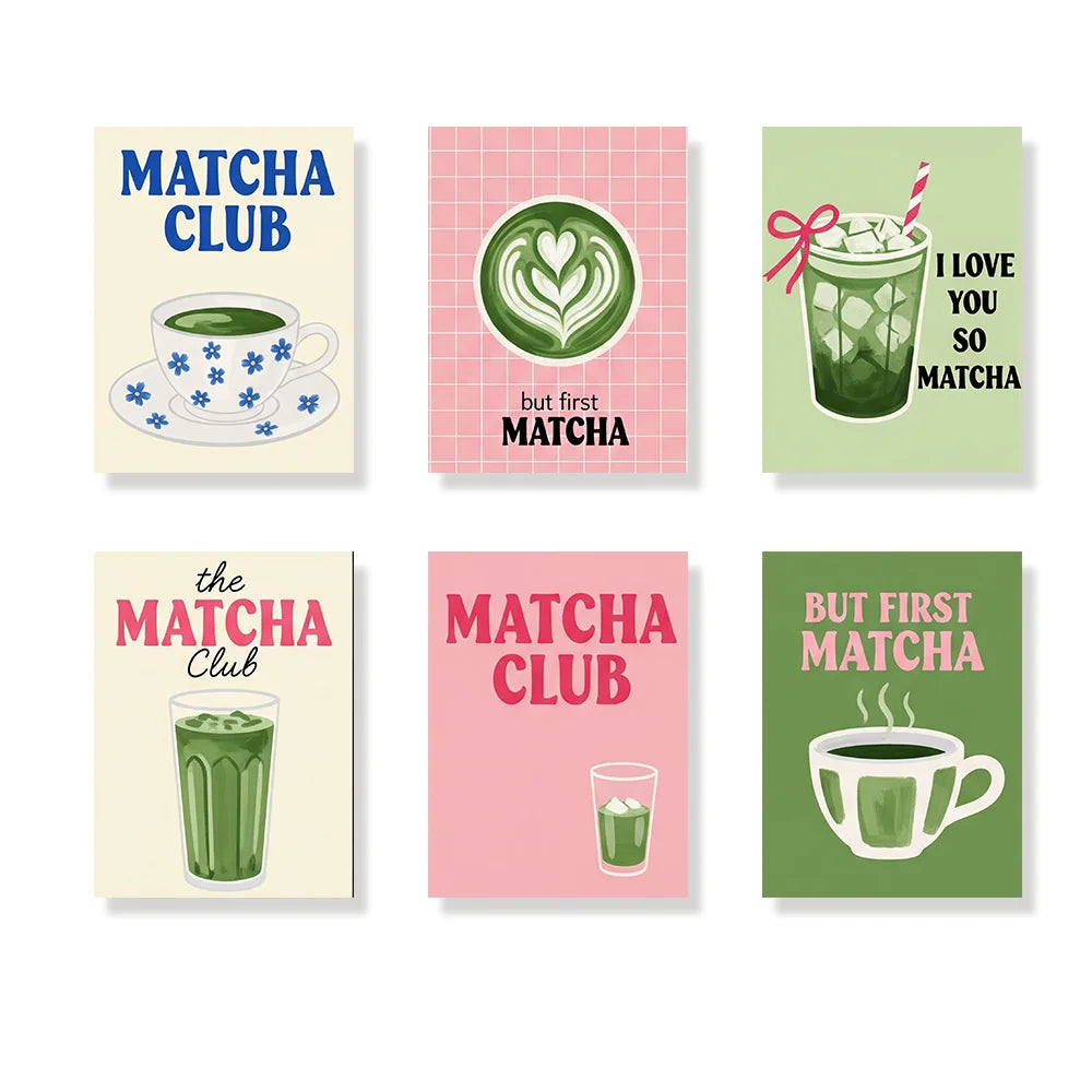 Malen nach Zahlen - 6 Mini-Gemälde | Schlürfen & Ruhen Matcha Edition