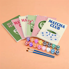 Malen nach Zahlen - 6 Mini-Gemälde | Schlürfen & Ruhen Matcha Edition