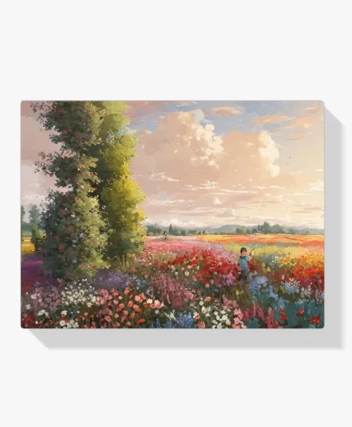 Malen nach Zahlen – Sonnenuntergang in einem Blumenfeld