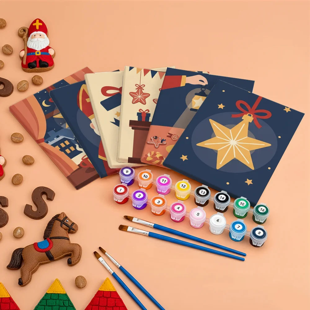 Malen nach Zahlen - 6 Mini-Gemälde | Stern-Dekoration