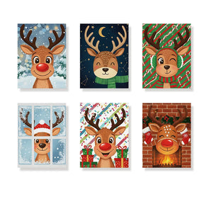 Malen nach Zahlen - 6 Mini-Gemälde | Süßes Rentiergesicht