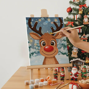 Malen nach Zahlen - 6 Mini-Gemälde | Süßes Rentiergesicht