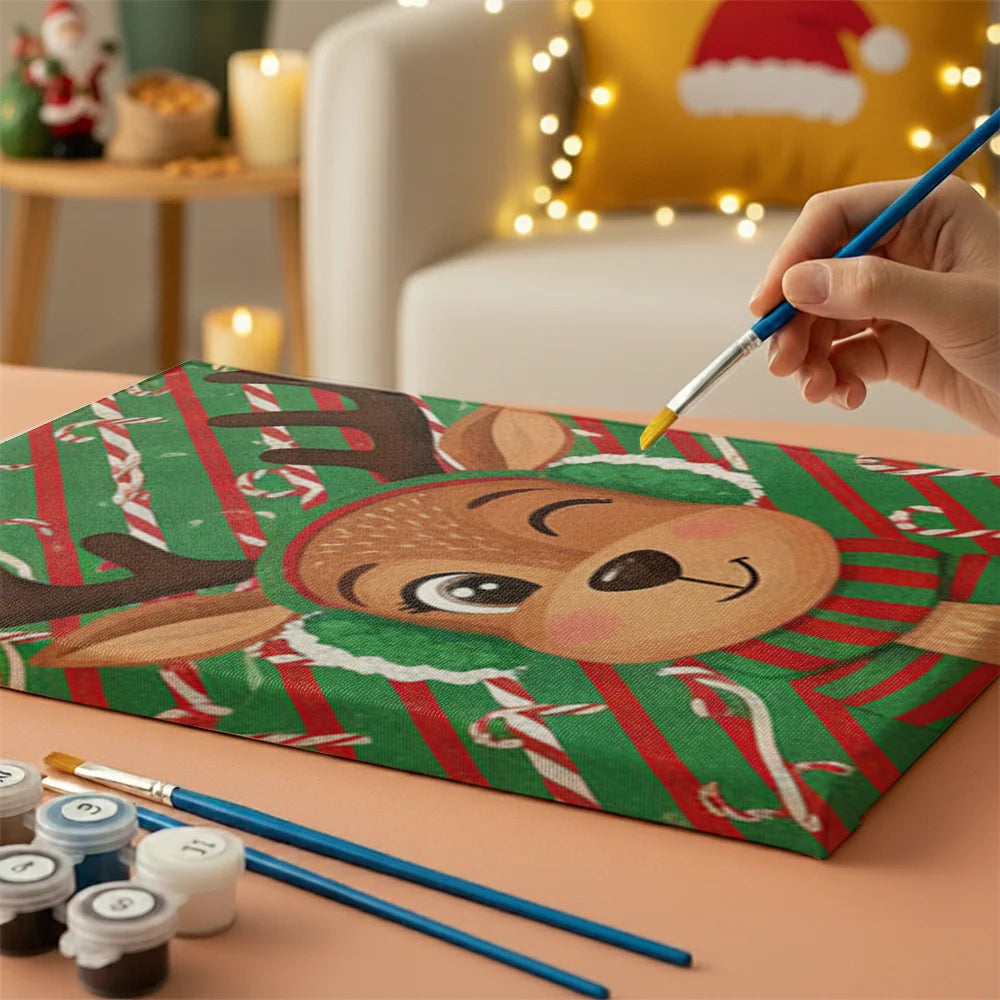 Malen nach Zahlen - 6 Mini-Gemälde | Süßes Rentiergesicht