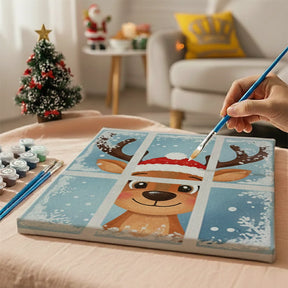 Malen nach Zahlen - 6 Mini-Gemälde | Süßes Rentiergesicht