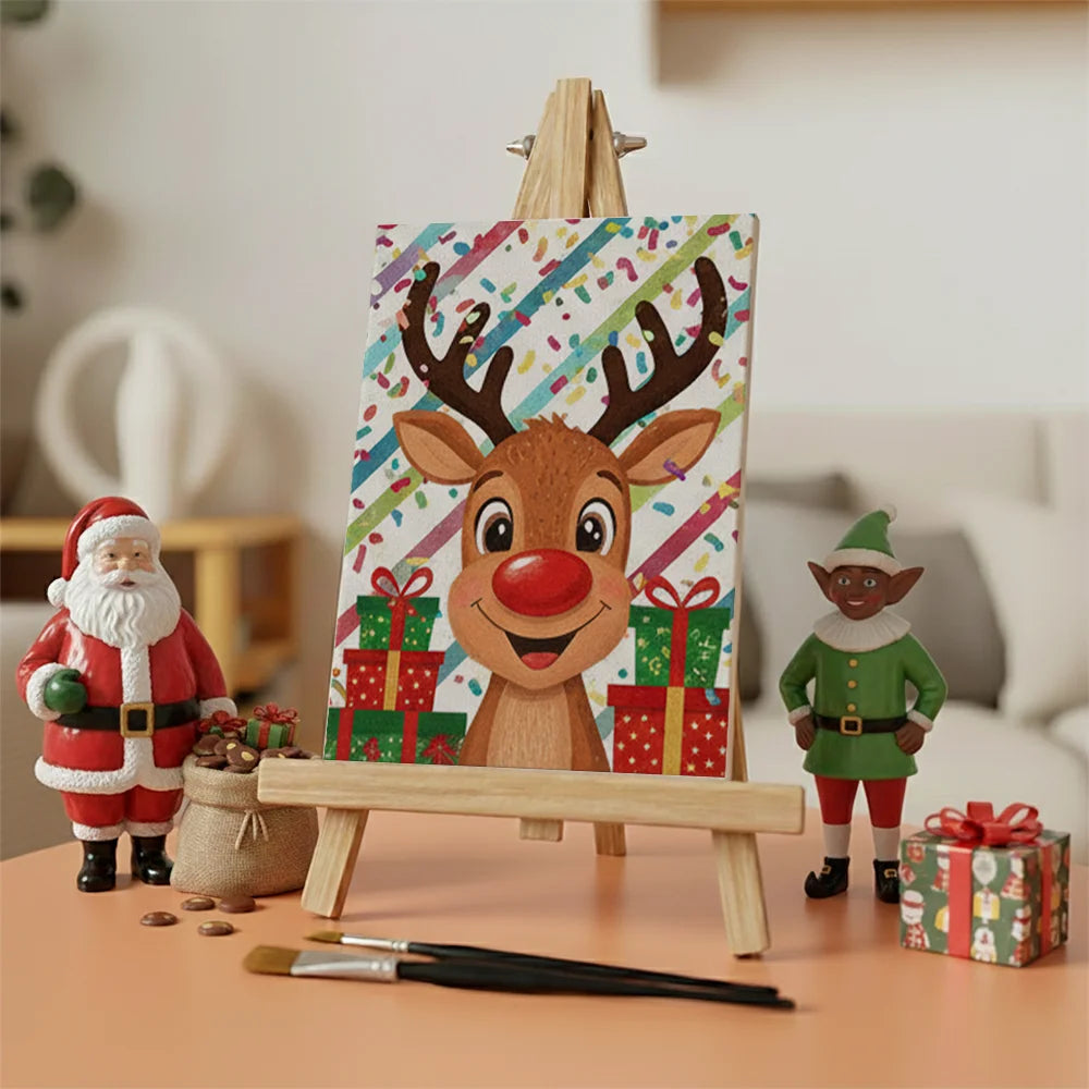 Malen nach Zahlen - 6 Mini-Gemälde | Süßes Rentiergesicht