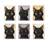 Malen nach Zahlen - 6 Mini-Gemälde | Süßes schwarzes Katzen-Gesicht
