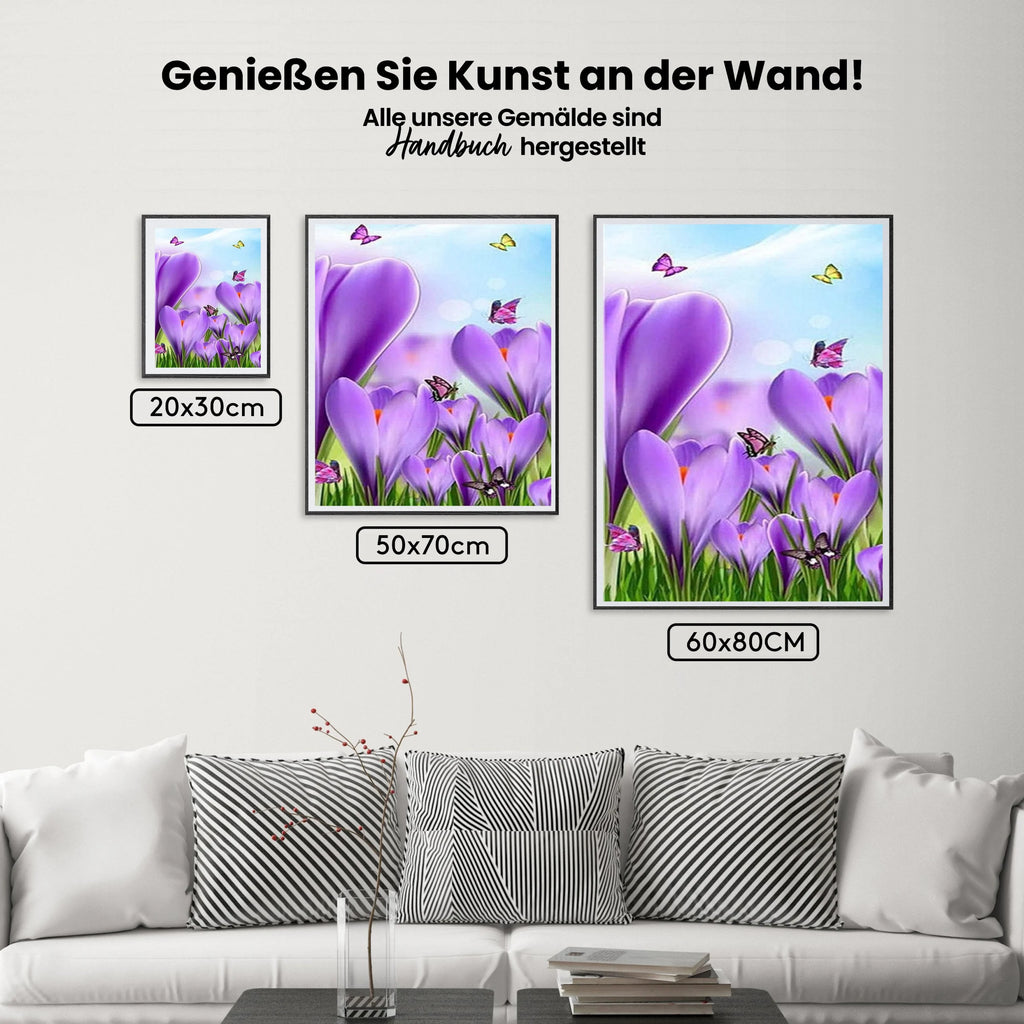 Violette Blumen Schmetterlinge | Großformat - Malen nach Zahlen