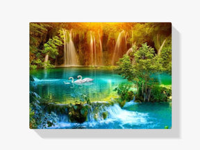 Wasserfall mit Schwänen - Malen nach Zahlen