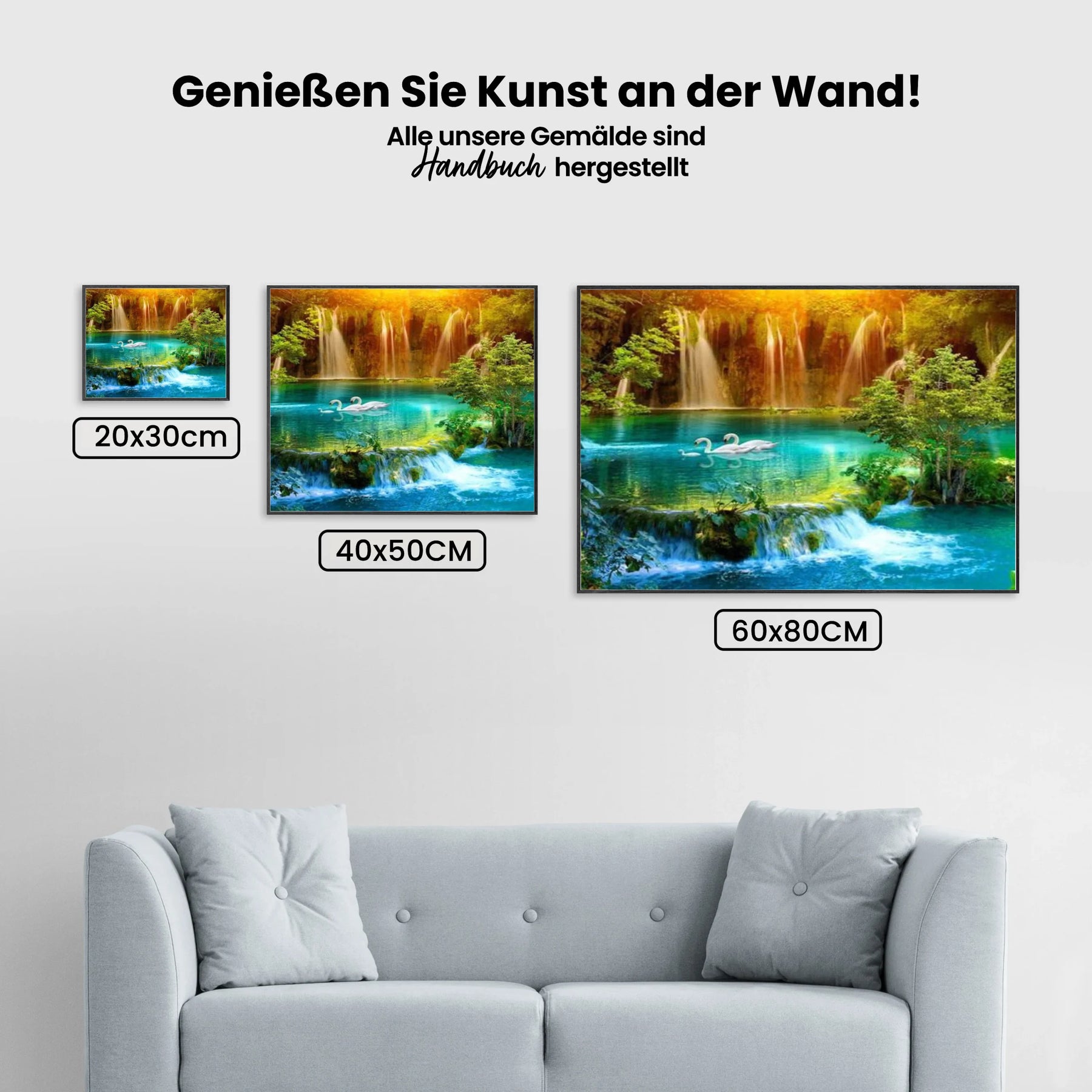 Wasserfall mit Schwänen - Malen nach Zahlen