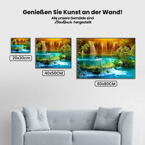 Wasserfall mit Schwänen - Malen nach Zahlen