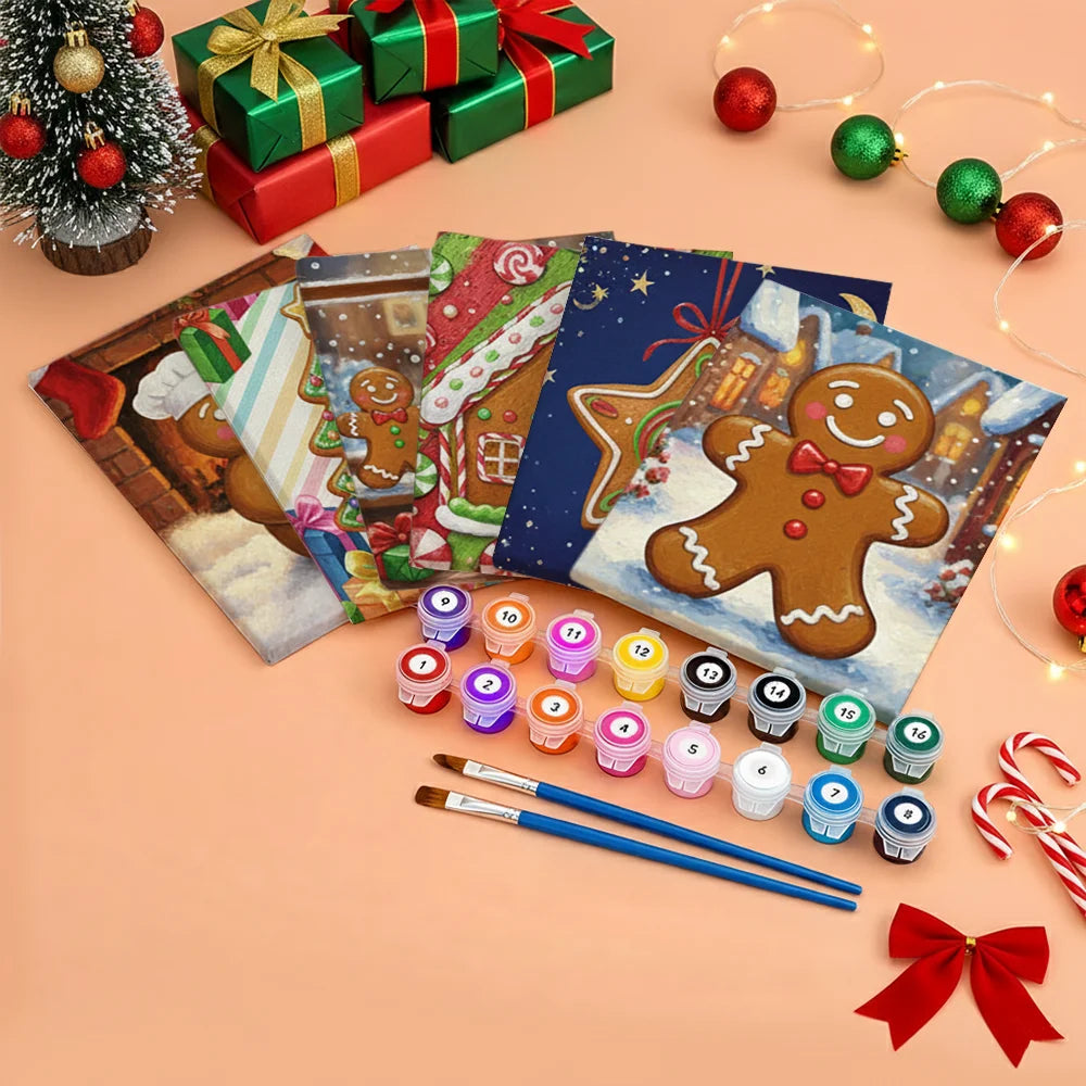 Malen nach Zahlen - 6 Mini-Gemälde | Winziger Lebkuchen