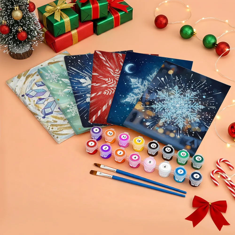 Malen nach Zahlen - 6 Mini-Gemälde | Winziger Schneeflockenausbruch