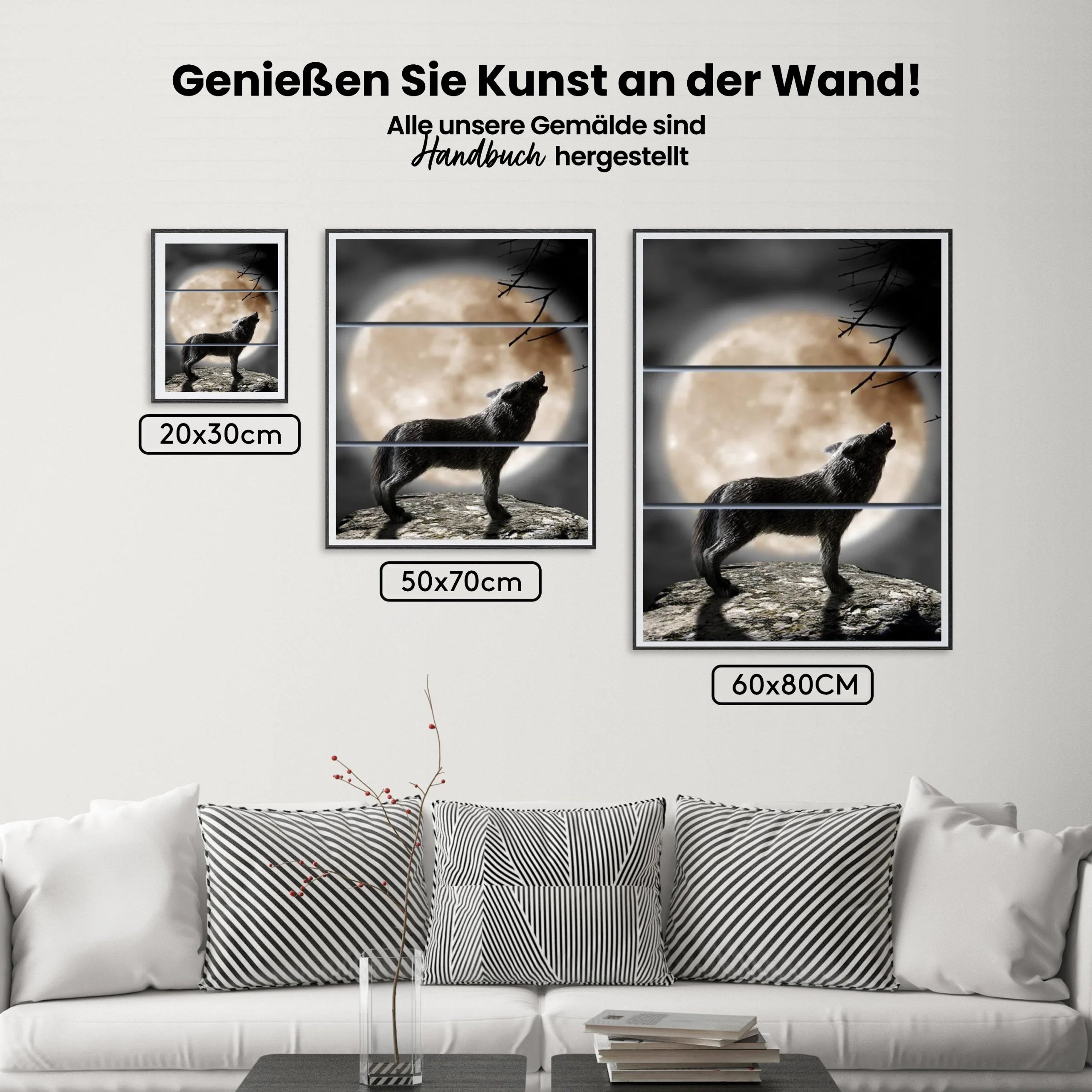 Wolf - Mond | 3 Teile - Malen nach Zahlen