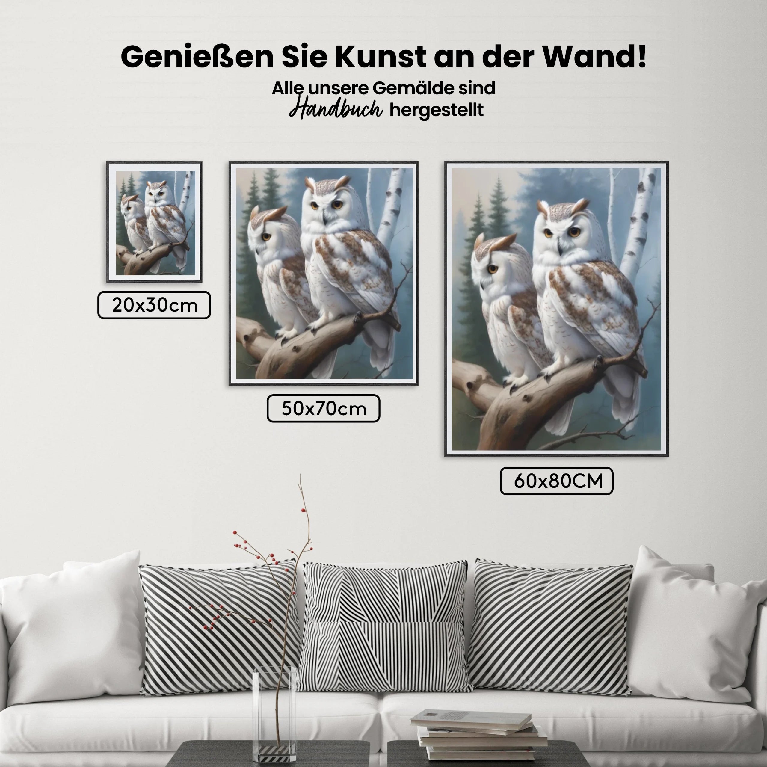 Zwei Eulen auf einem Ast - Malen nach Zahlen