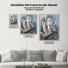 Zwei Eulen auf einem Ast - Malen nach Zahlen